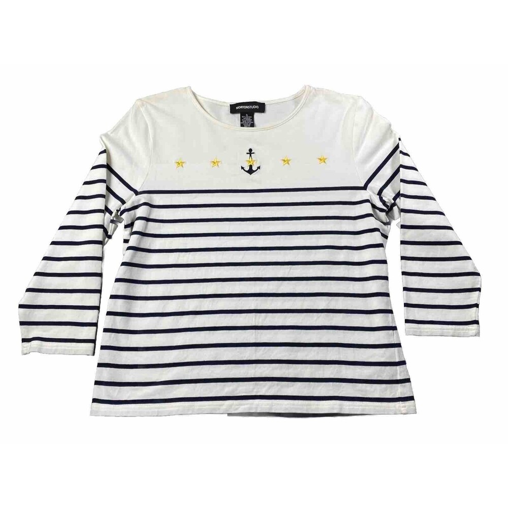 NORTONSTUDIO women Top Striped With Embroidered Anchor And Stars Size S. Stretch